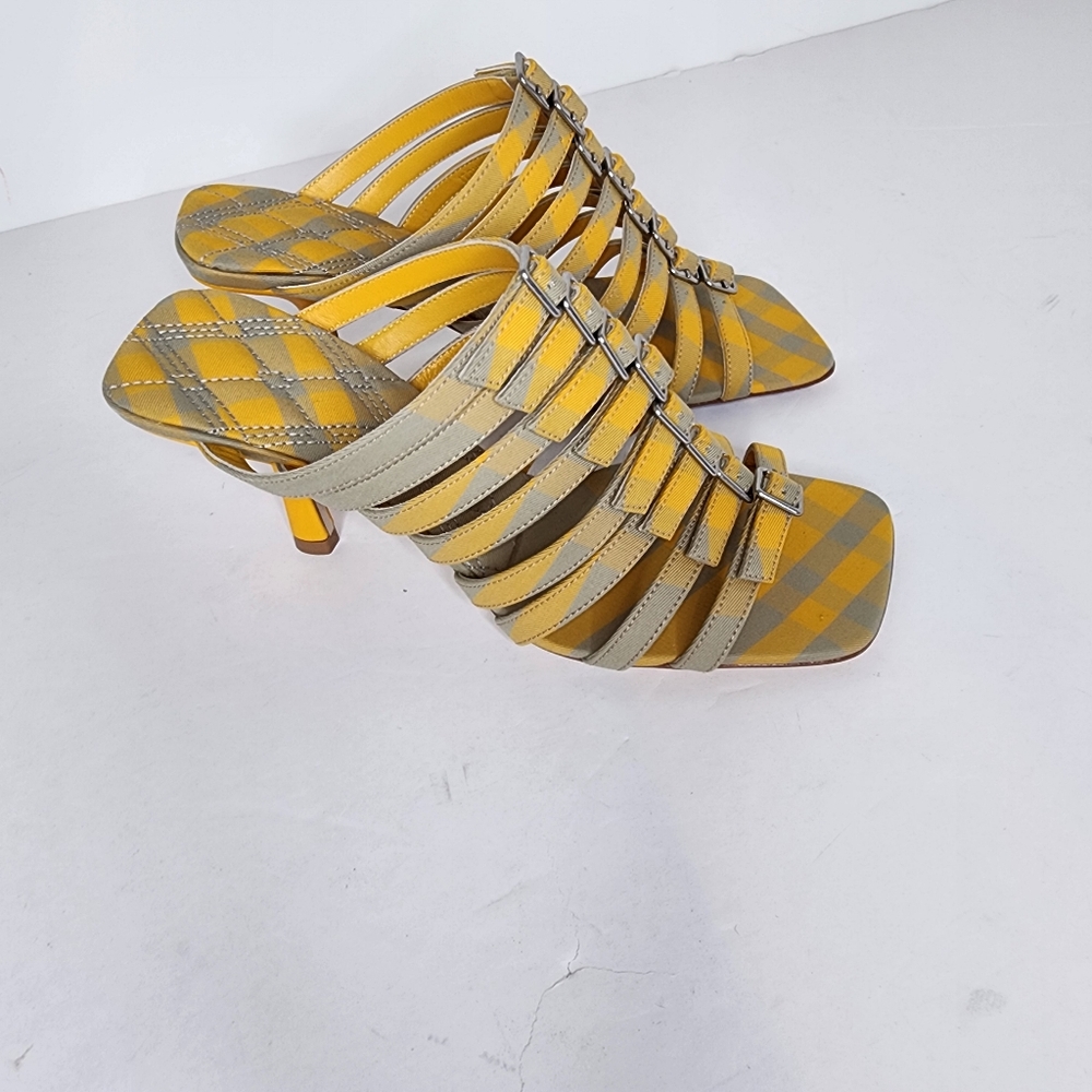 Burberry Womens Step Check Cotton Sandals In Yellow Size 36 - Picture 3 of 9